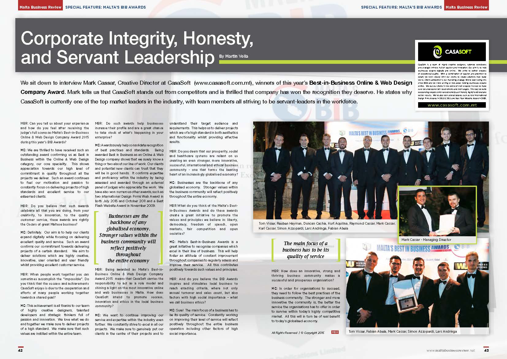 CasaSoft Malta's Best in Business Online & Web Design Agency interview in the Malta Business Review in The Malta Independent on Sunday